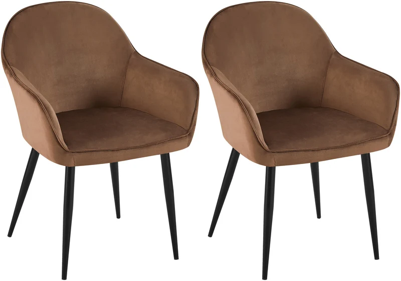 Set de 2 chaises de salle à manger dossier arrondis avec accoudoirs en velours marron 10_0001526