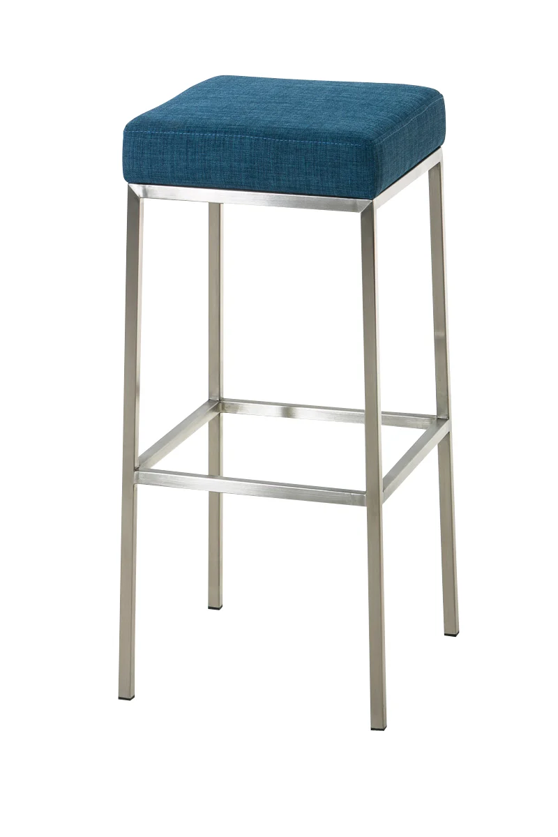 Tabouret de bar rembourré revêtement tissu bleu avec repose-pieds acier inoxydable hauteur de l'assise 85 cm 10_0001224