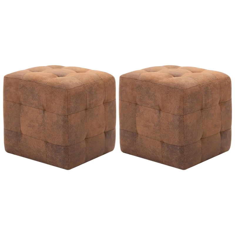 Lot de 2 poufs repose-pied tabouret capitonné 30 x 30 x 30 cm PVC aspect daim marron DEC029937