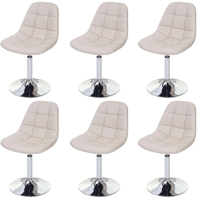 6x chaises de salle à manger en synthétique crème pied chromé pivotant CDS04621