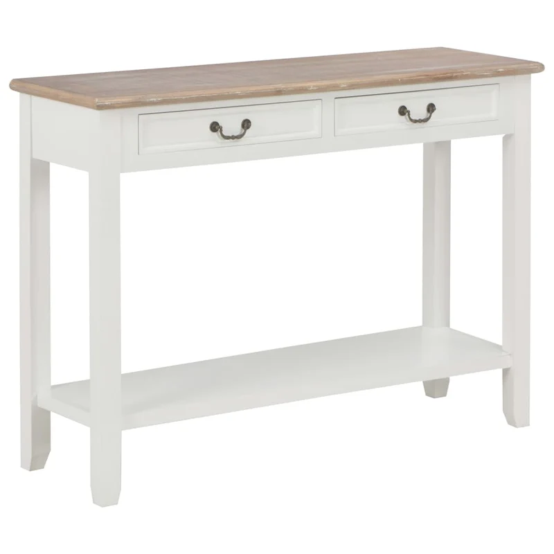 Table console bureau avec deux tiroirs de rangement 110 x 35 x 80 cm en bois blanc DEC031689