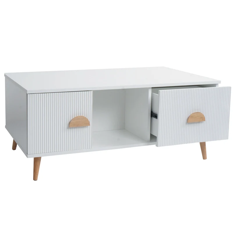 Table basse table de salon avec tiroirs portes et compartiment ouvert 43x100x60 cm blanc 04_0009657