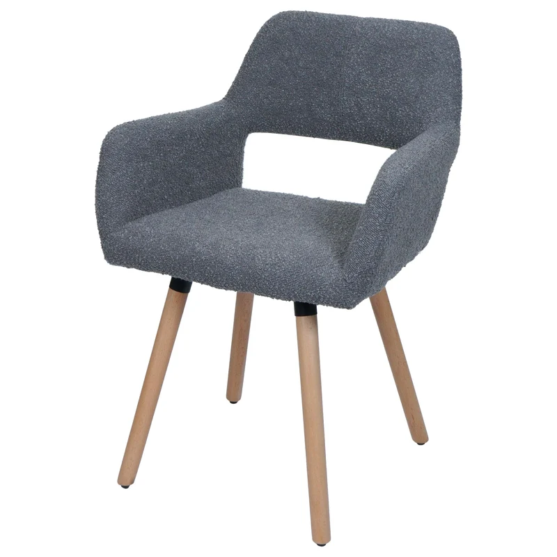 Chaise de salle à manger avec accoudoirs en tissu bouclé gris foncé pieds en bois 04_0009858