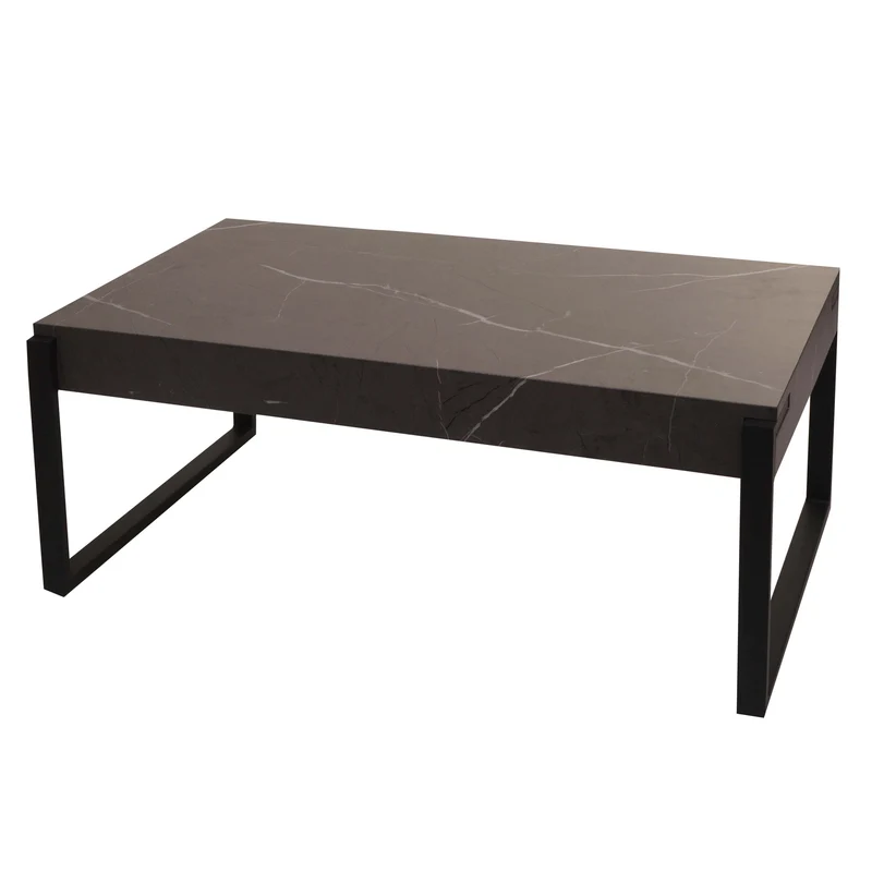 Table basse table de salon design effet marbre gris 110 x 64 cm plateau en MDF structure métal 04_0010241