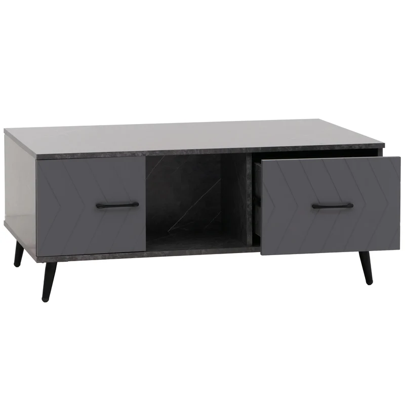 Table basse rectangulaire avec tiroirs motif chevrons et effet marbre gris 103 cm 42 x 103 x 60 cm finition mate en MDF gris 04_0009784