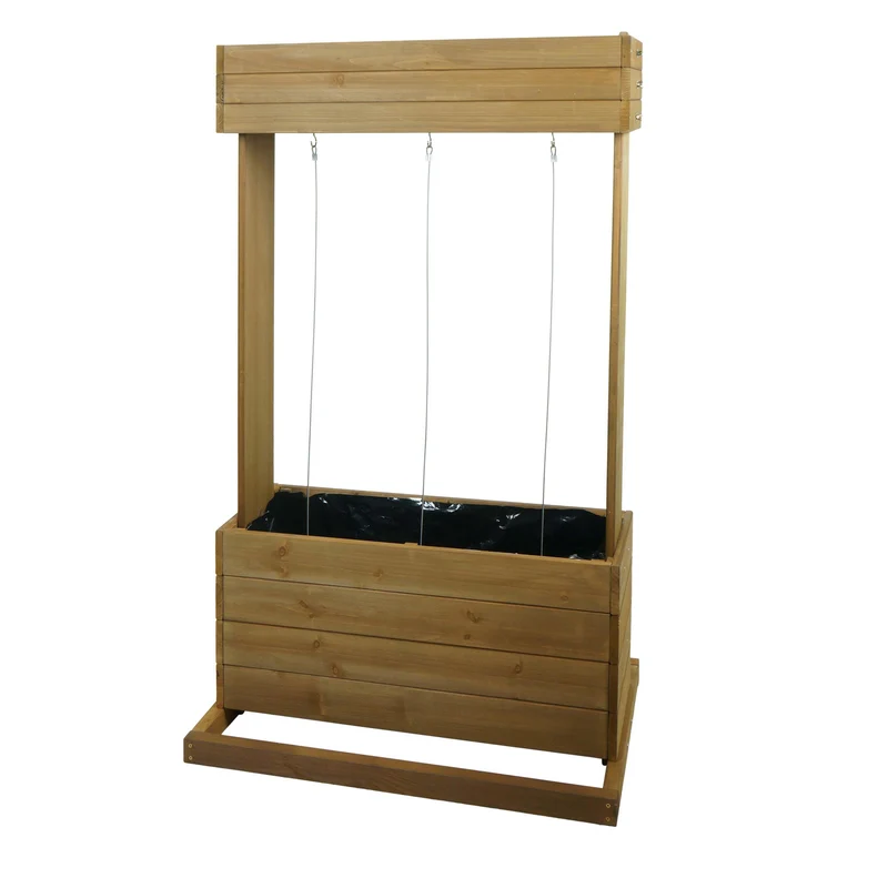 Jardinière sur pied avec treillis 145 cm carré potager 2 bacs 100L bâche incluse support plantes grimpantes bois sapin 04_0010261