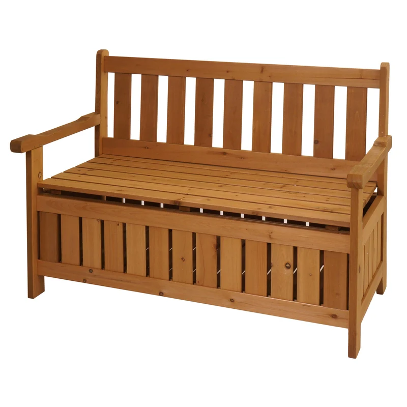 Banc de jardin 2 places avec accoudoirs coffre 2 places 85 x 115 x 58 cm en bois marron 04_0010253