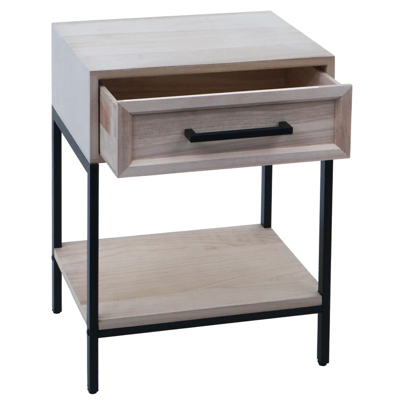 Table de nuit en bois pratique avec tiroir et espace de rangement 59 x 43 x 36 cm en paulownia naturel 04_0009734