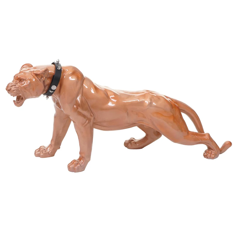 Statue décorative léopard 59 cm en résine polyresin finition antique brillante avec collier intérieur et extérieur 04_0011326