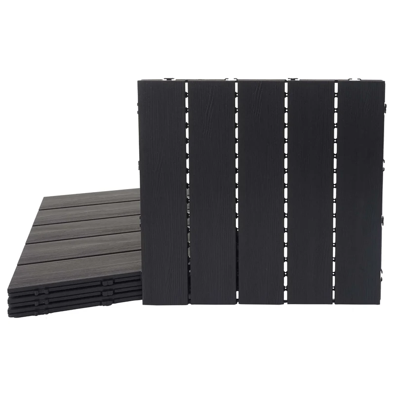 Dalles de sol wpc clipsables effet bois 3d anthracite 50x50 cm lot de 4 = 1 m² pour balcon et terrasse 04_0010816
