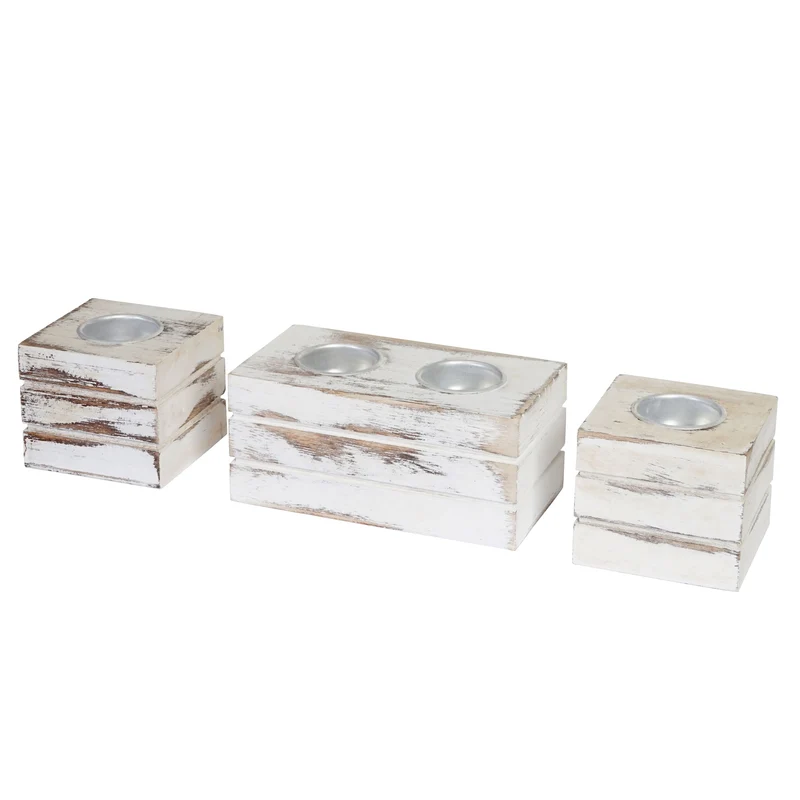 Lot de 2 bougeoirs décoratifs en bois design scandinave 7 x 7,5 x 8 cm finition naturelle en paulownia marron 04_0011383