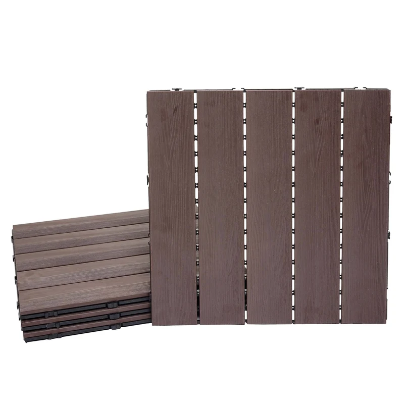 Lot de 4 dalles en WPC pour terrasse extérieur 50 x 50 cm design moderne souple et durable en plastique brun 04_0010817