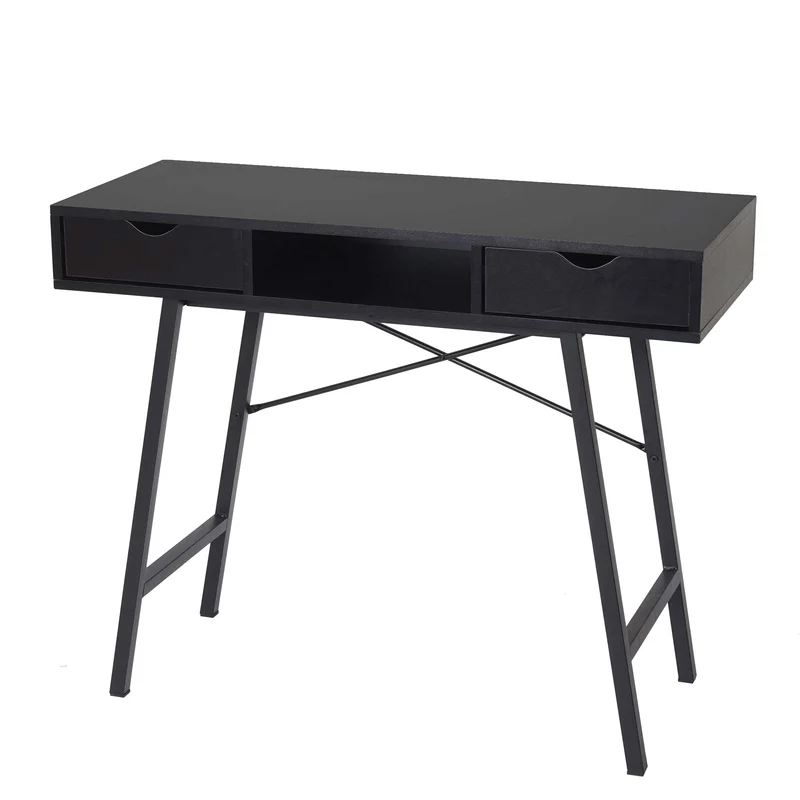 Table console fonctionnelle bureau salon 100 x 40 x 80 cm avec 2 tiroirs rangement moderne en bois noir 04_0010866