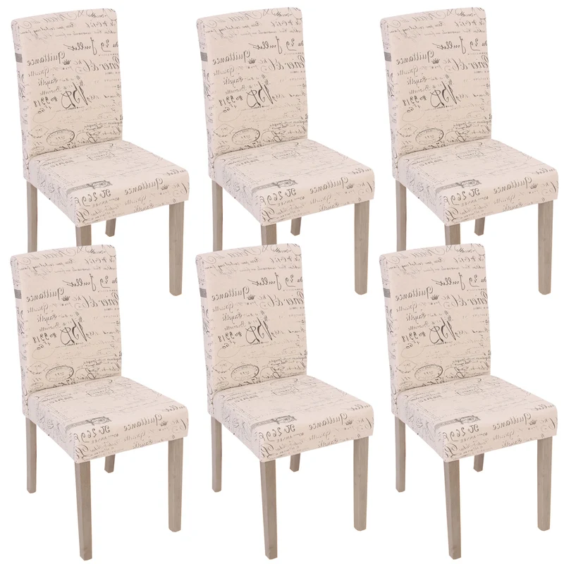 Lot de 6 chaises de salle à manger cuisine en tissu crème motif lettrage des pieds en bois clair 04_0000893