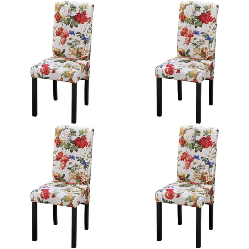 Lot de 4 chaises de salle à manger cuisine style rustique motif fleurs en tissu multicolore CDS021771