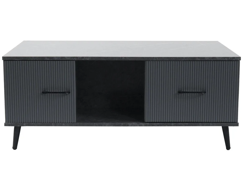 Table basse rectangulaire fonctionnelle 43 x 100 x 60 cm avec deux tiroirs et finition élégante en MDF gris 04_0009656