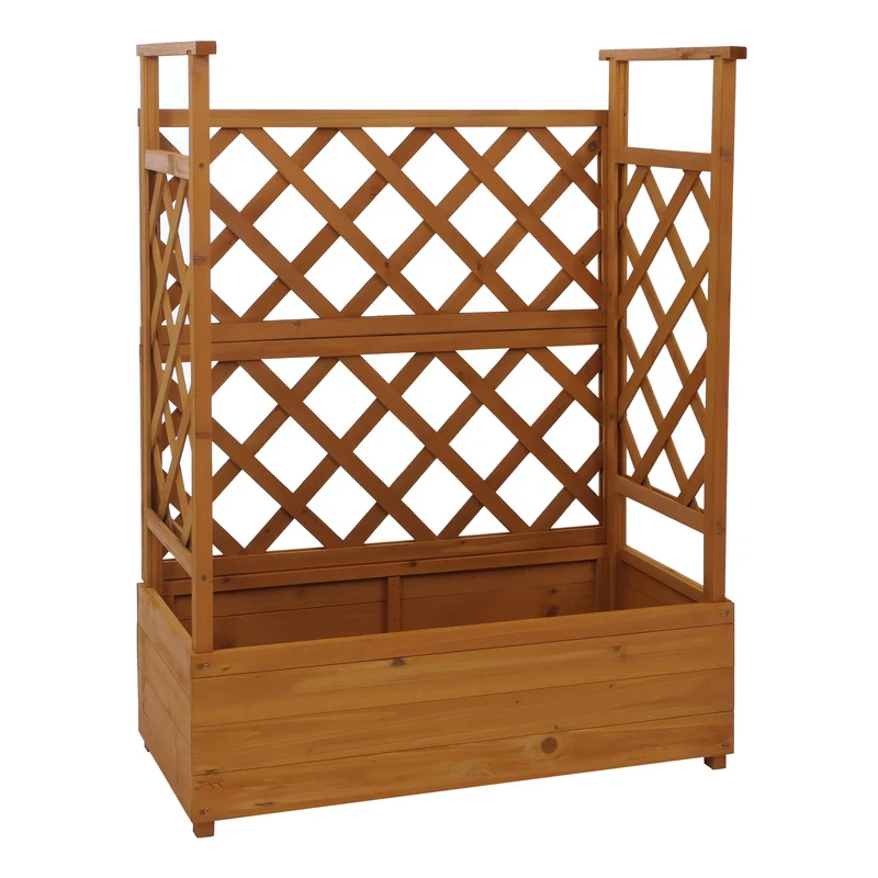 Bac à fleurs surélevé avec treillis 3 côtés jardinière 114 x 85 x 44 cm brise-vue balcon en bois 04_0008930