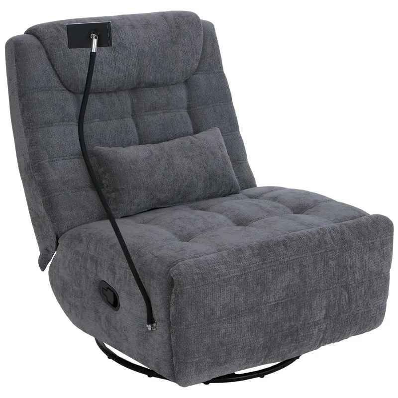 Fauteuil relax pivotant fauteuil TV inclinable avec porte-smartphone tablette 360° tissu chenille gris 04_0008738