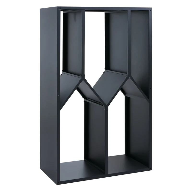 Abri à bois range-bûches extérieur design géométrique moderne 160 x 95 x 50 cm en métal galvanisé anthracite 04_0008894