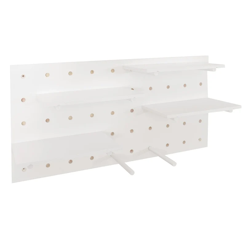 Panneau mural modulable étagère murale avec planches et tiges 100 x 50 cm système perforé contreplaqué blanc 04_0009082