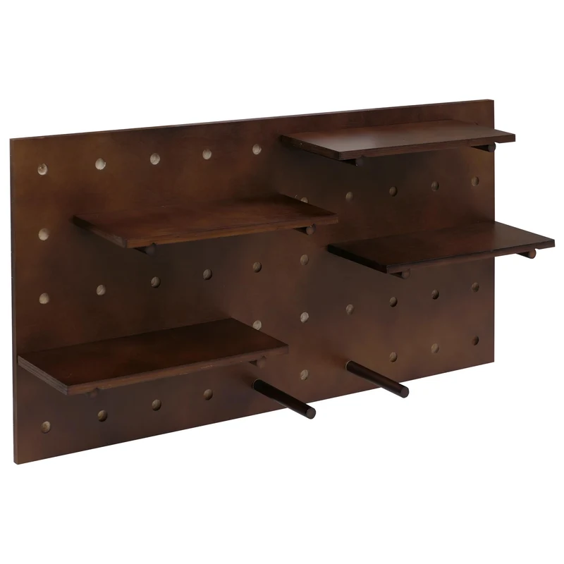 Panneau mural modulable étagère murale avec planches et tiges 100 x 50 cm système perforé contreplaqué marron 04_0009083