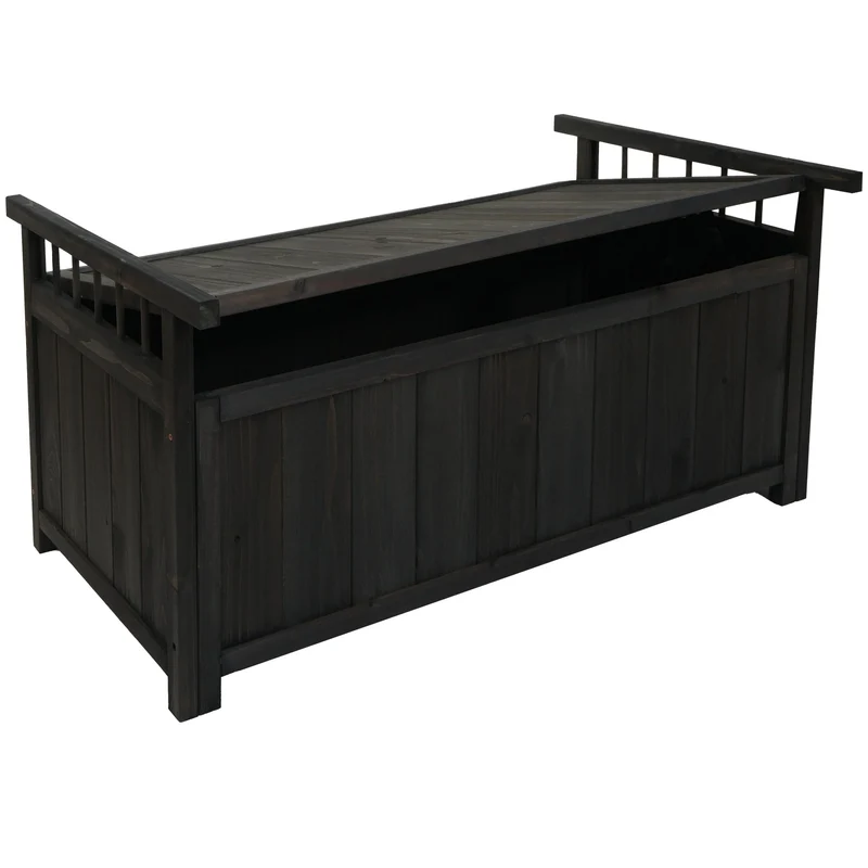 Coffre de rangement jardin 108 cm coffre extérieur avec couvercle en bois de sapin anthracite 04_0009600