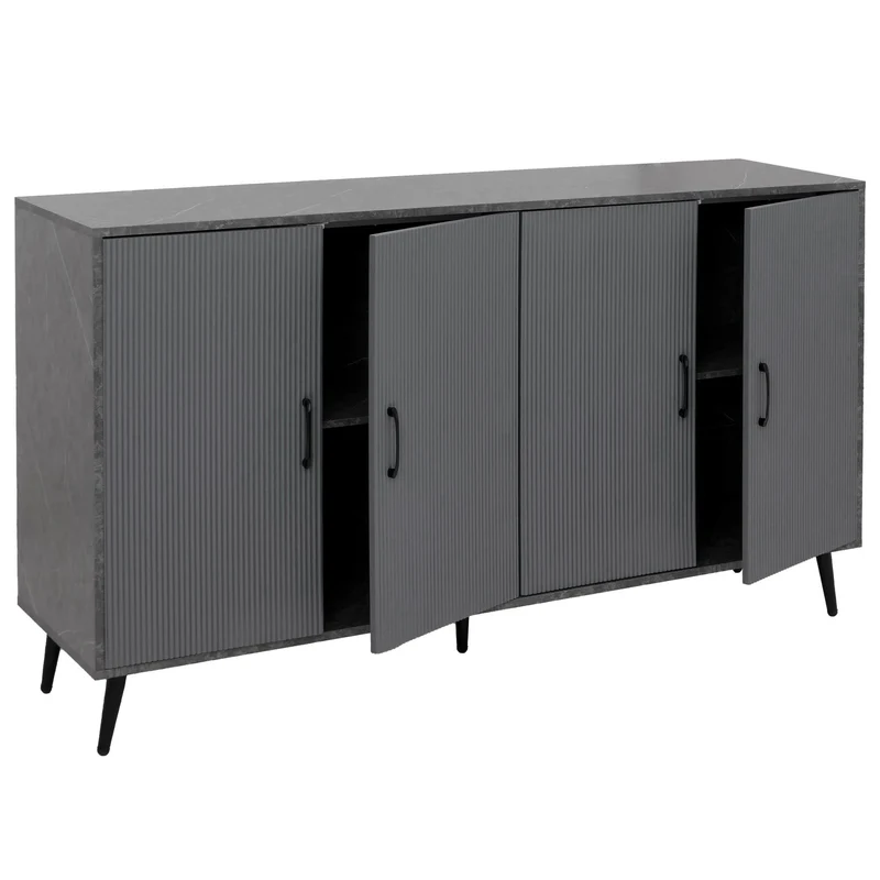 Buffet de rangement moderne avec 4 étagères 88 x 150 x 40 cm en MDF gris 04_0009569