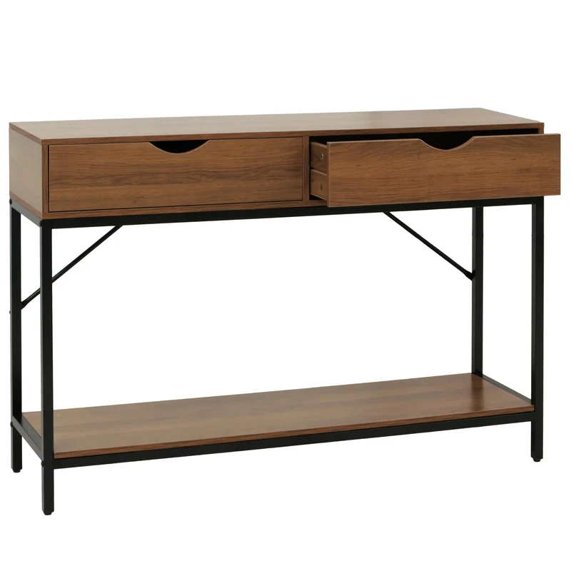 Table console moderne avec 2 tiroirs et rangement pratique 76 x 109 x 30 cm en MDF marron 04_0009105