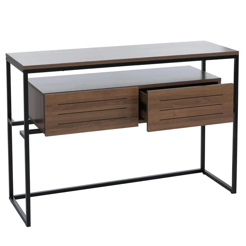 Table de console moderne avec 2 tiroirs et 2 étagères 80 x 120 x 40 cm en MDF marron 04_0008718
