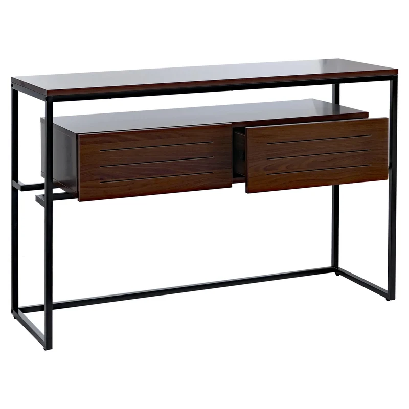 Table console moderne avec 2 tiroirs et 2 étagères 80 x 120 x 40 cm en MDF marron 04_0008717