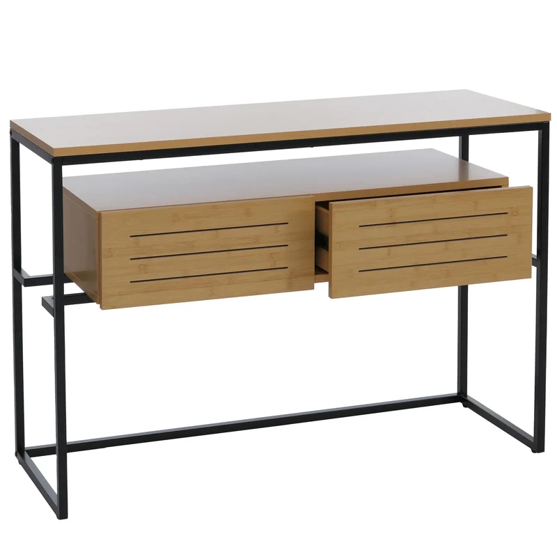 Table console avec tiroirs et étagères 80 x 120 x 40 cm structure métal et MDF mélaminé 04_0008716
