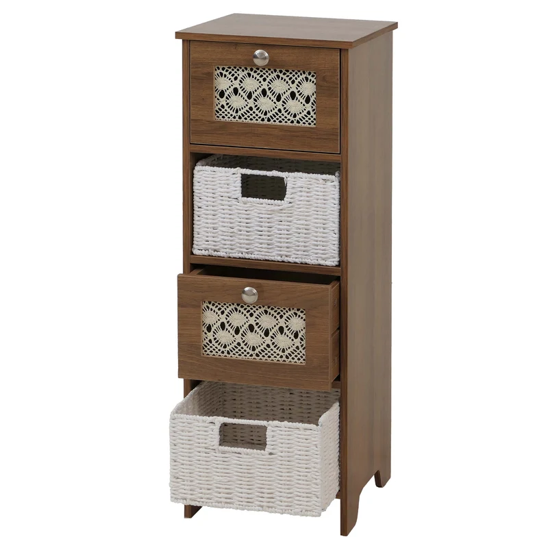 Commode compacte avec 2 tiroirs et paniers amovibles blanc 82 x 30 x 30 cm en MDF marron 04_0009108
