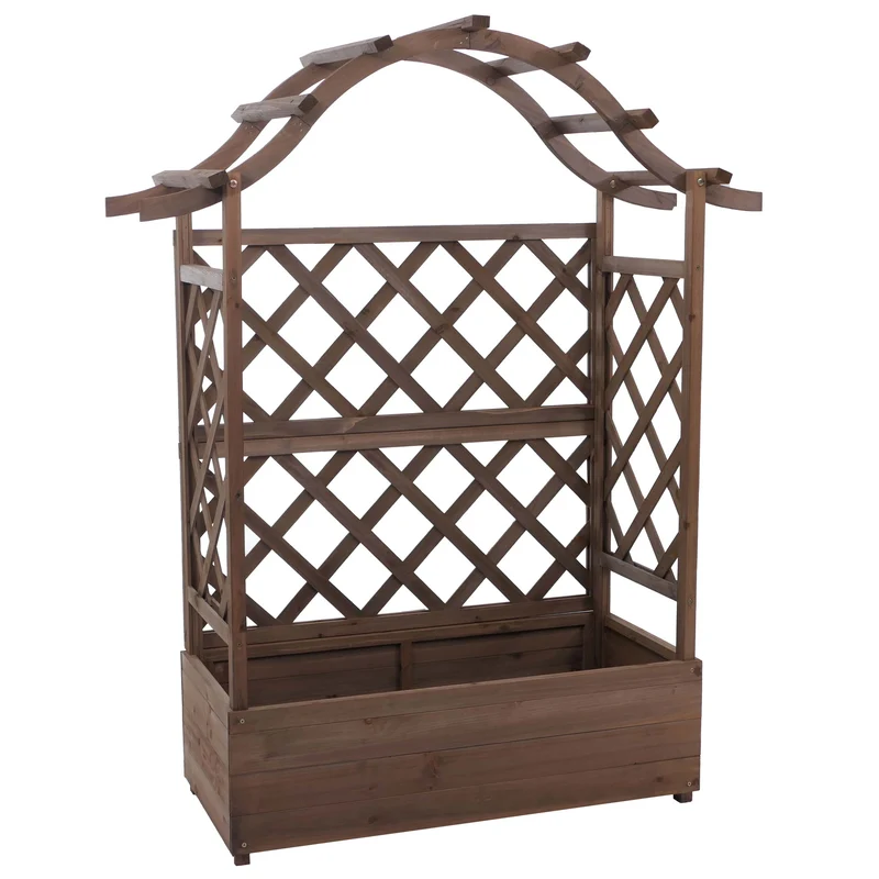 Bac à fleurs surélevé avec treillis 4 côtés jardinière 138 x 110 x 44 cm brise-vue extérieur en bois marron 04_0008925
