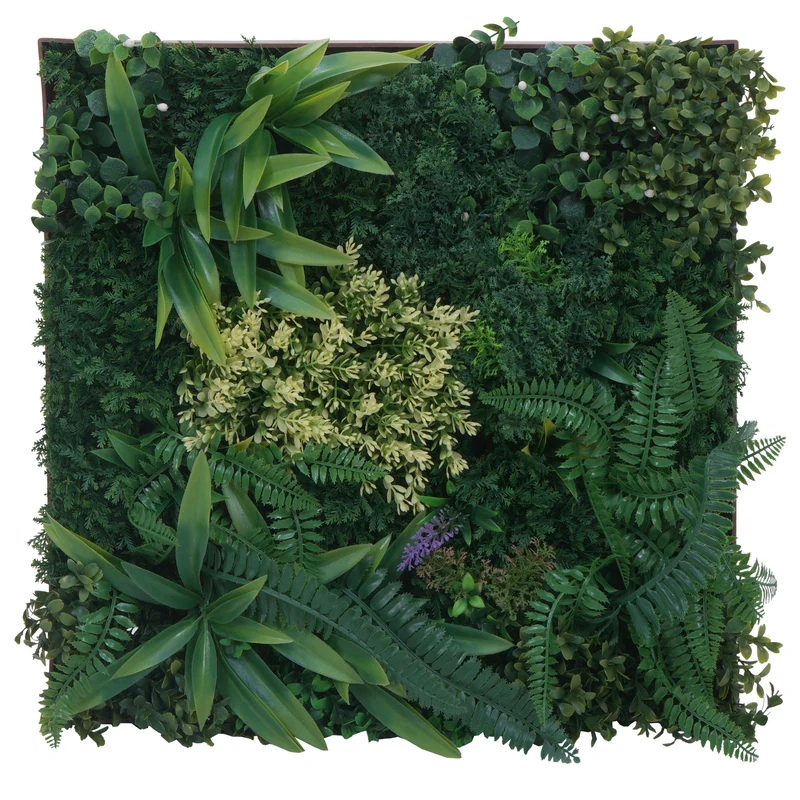 Tableau mural végétal décoration murale avec plantes artificielles mur végétal artificiel feuillage vert pour intérieur et extérieur 50 × 50 cm 04_0009166