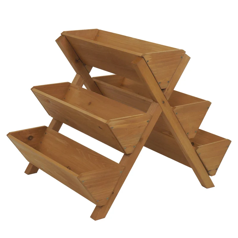 Étagère à plantes escalier à fleurs et herbes aromatiques jardinière bac à plantes surélevé 5 bacs 56 × 56 × 70 cm usage extérieur bois de sapin 04_0009616