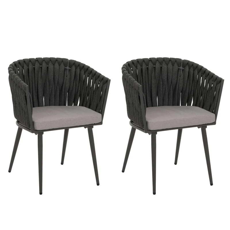 Lot de 2 chaises de jardin confortables en aluminium 82 x 61 x 57 cm style moderne avec coussins gris clair structure anthracite 04_0009750
