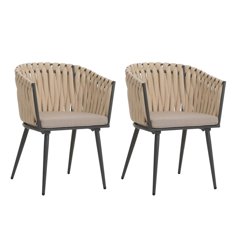Lot de 2 chaises de jardin confortables en aluminium 82 x 61 x 57 cm style moderne avec coussins marron clair structure crème 04_0009749