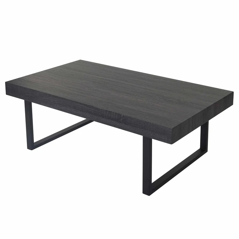Table basse rectangulaire design moderne salon 40 x 110 x 60 cm en bois noir pieds en métal 04_0011355