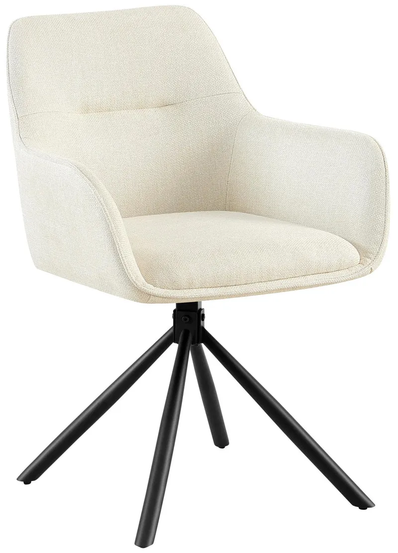 Chaise pivotante style moderne et contemporain en tissu crème piètement à quatre pieds métal noir 10_0007850