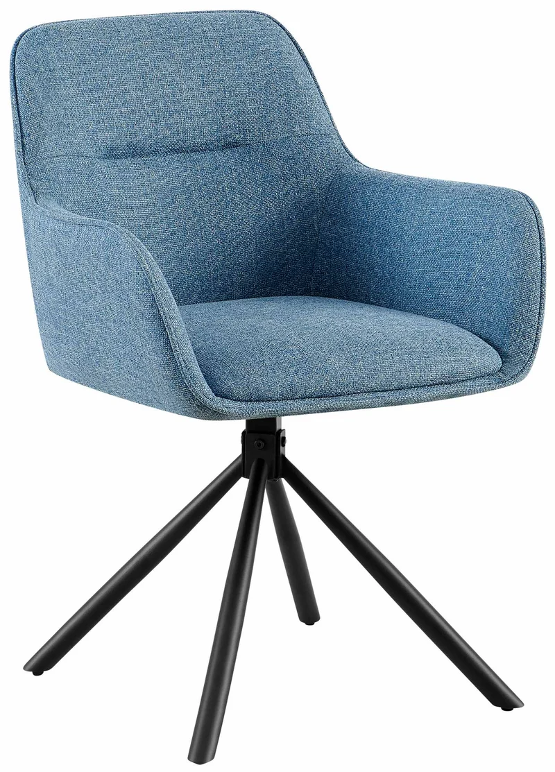 Chaise pivotante style moderne et contemporain en tissu bleu piètement à quatre pieds métal noir 10_0007281