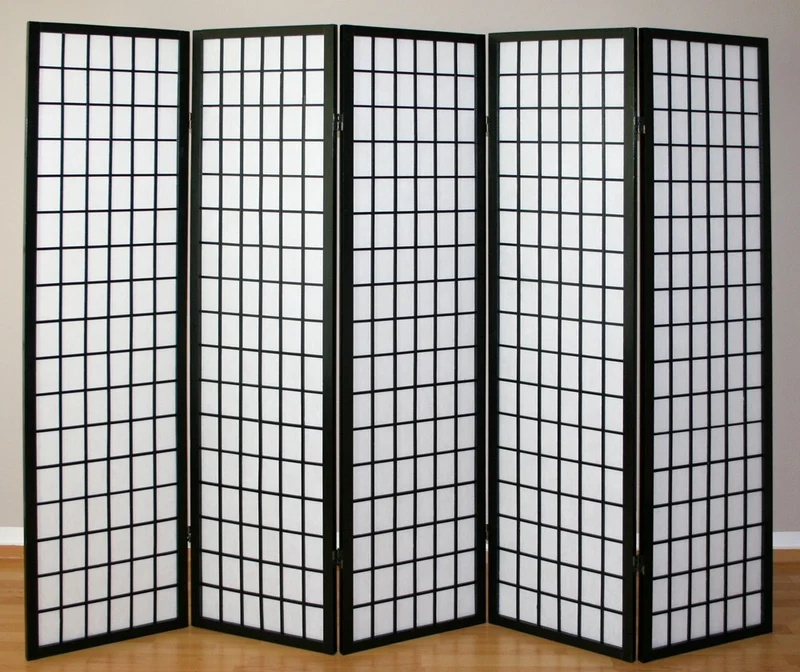 Paravent 5 panneaux en bois noir et papier riz 175x220cm PAR06045
