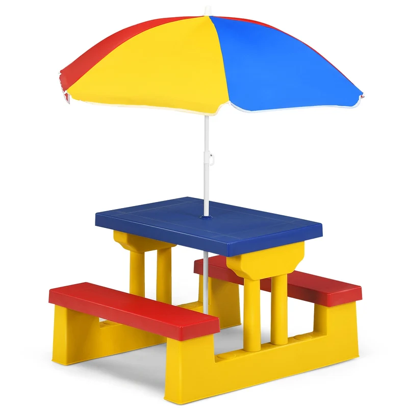 Ensemble de jardin pour enfant ensemble table et banc enfant en pp avec parasol multicolore 20_0000560