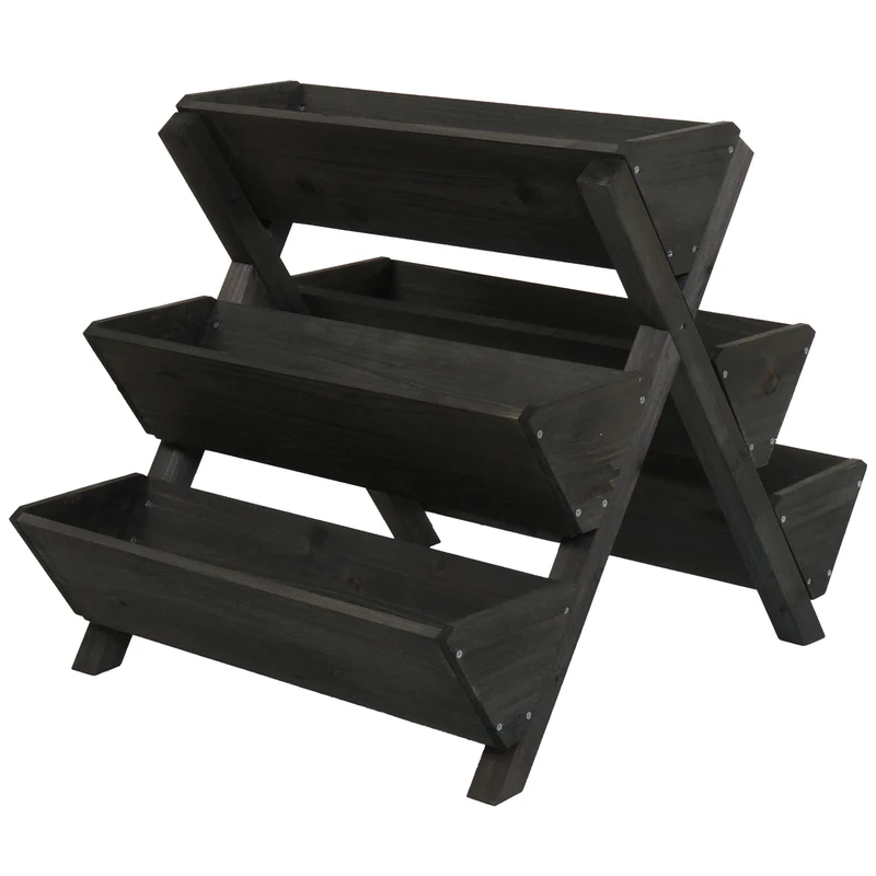 Étagère à plantes escalier à fleurs et herbes aromatiques jardinière bac à plantes surélevé 5 bacs 56 × 56 × 70 cm usage extérieur bois de sapin anthracite 04_0009612