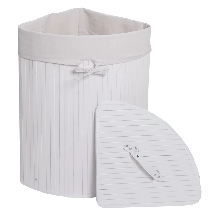 Panier à linge d’angle 61 x 48 x 35 cm capacité 50l pratique et décoratif en bambou blanc 04_0009539