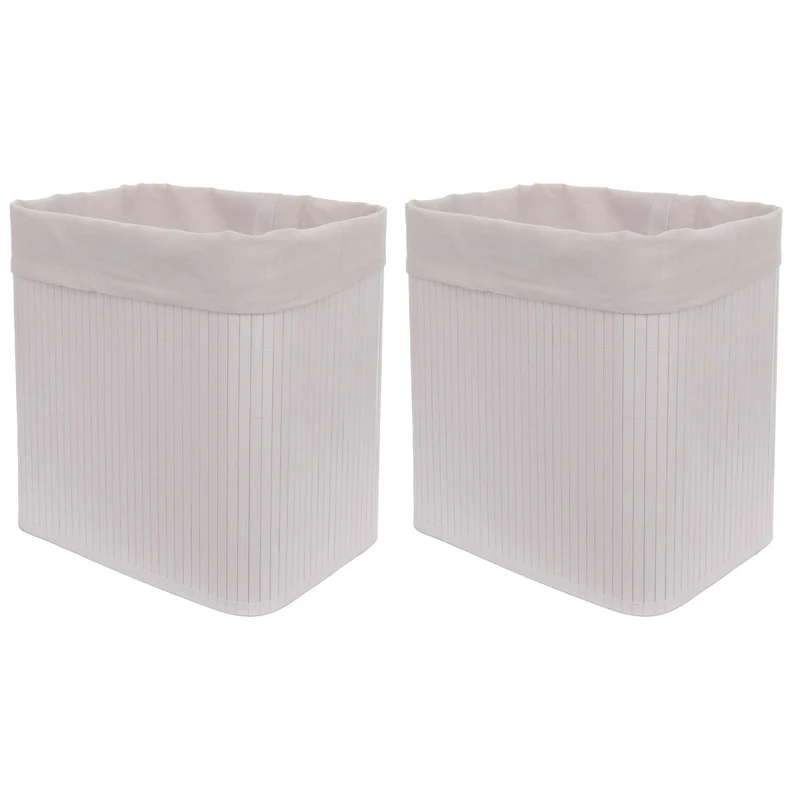 Lot de 2 paniers de rangement design moderne 33 x 33 x 23 cm en bambou blanc 04_0009460