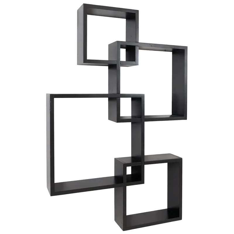 Étagère murale moderne en forme de cubes design contemporain 91 x 59 x 10 cm en bois noir 04_0009075