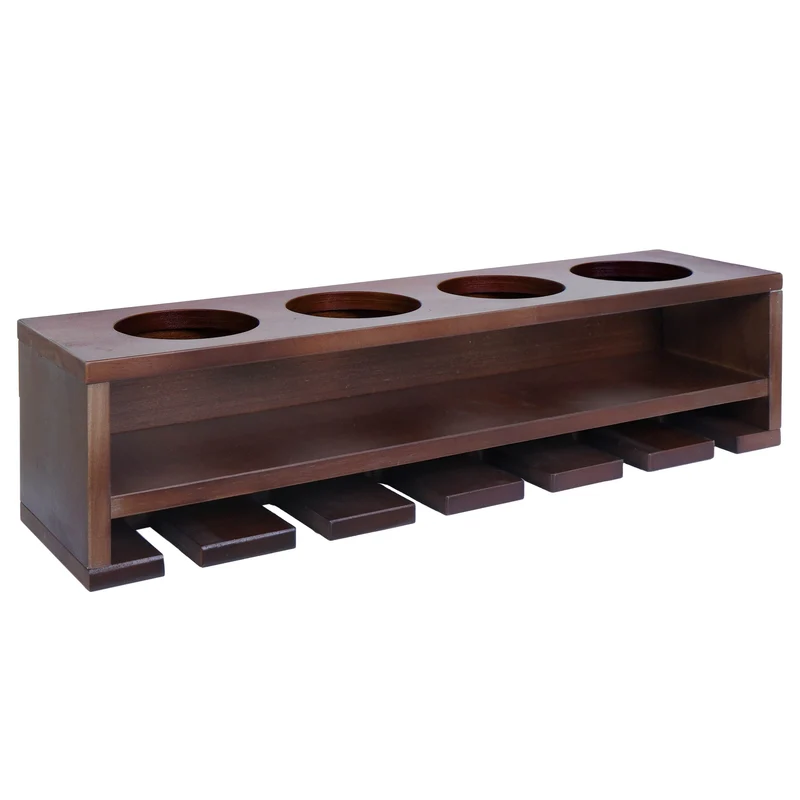 Etagère murale design moderne pour 4 bouteilles et 6 verres 12 x 48 x 12 cm en bois marron 04_0009088