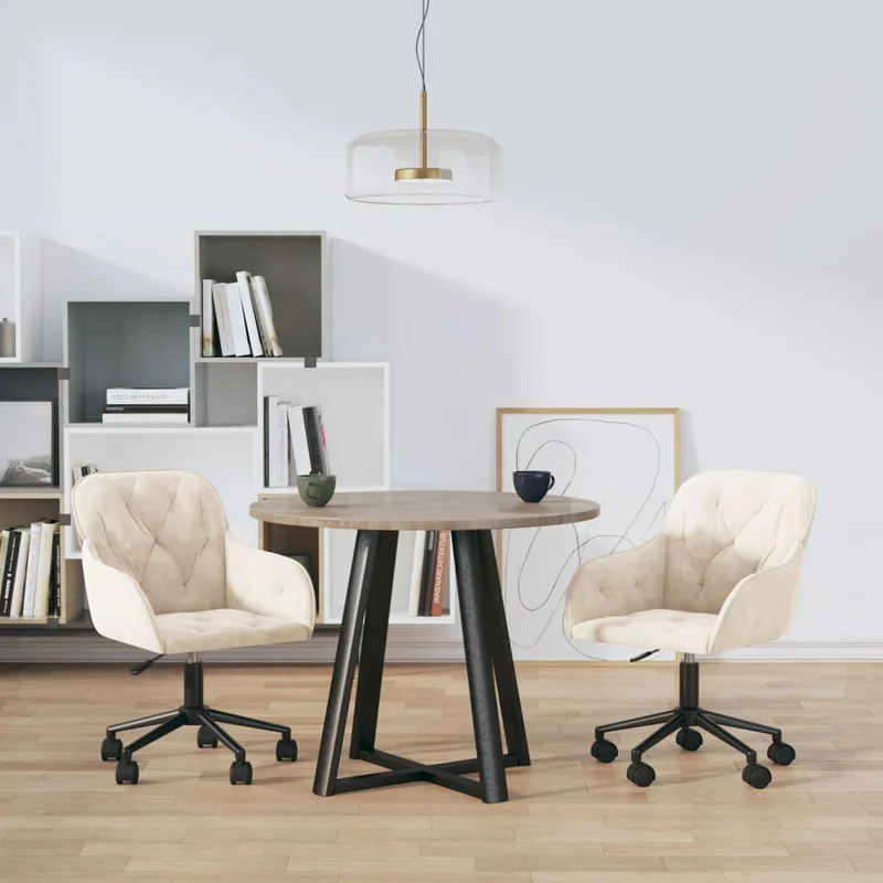 Lot de 2 chaises de salle à manger siège pivotant hauteur réglable crème velours crème DEC025222