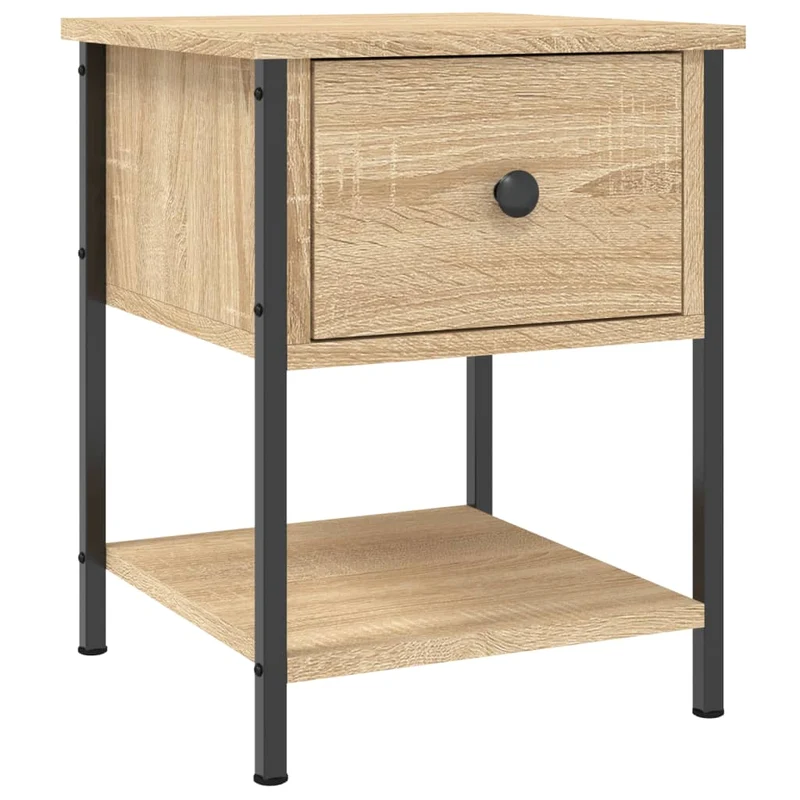 Table de chevet avec tiroir et étagère 34 x 35,5 x 45 cm bois d'ingénierie couleur chêne et fer DEC033803