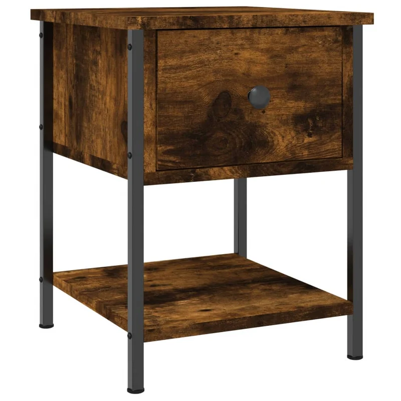 Table de chevet avec tiroir et étagère 34 x 35,5 x 45 cm bois d'ingénierie marron et fer DEC033540